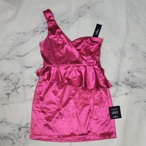 Lulus Flirtatious Energy Pink Satin One-Shoulder Bodycon Mini Dress